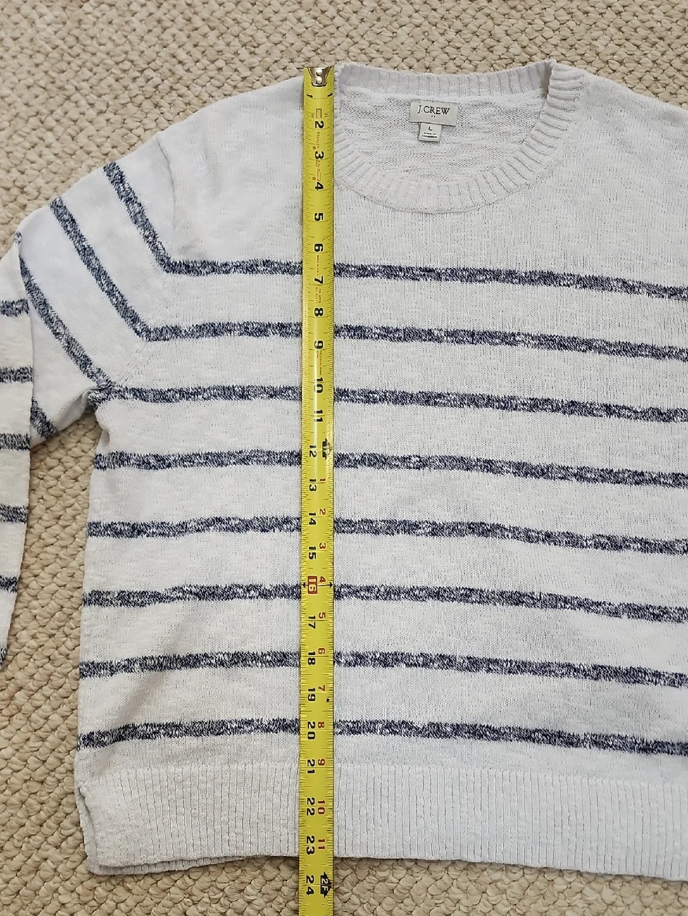 J. Crew White Crewneck Sweater with Navy Stripes